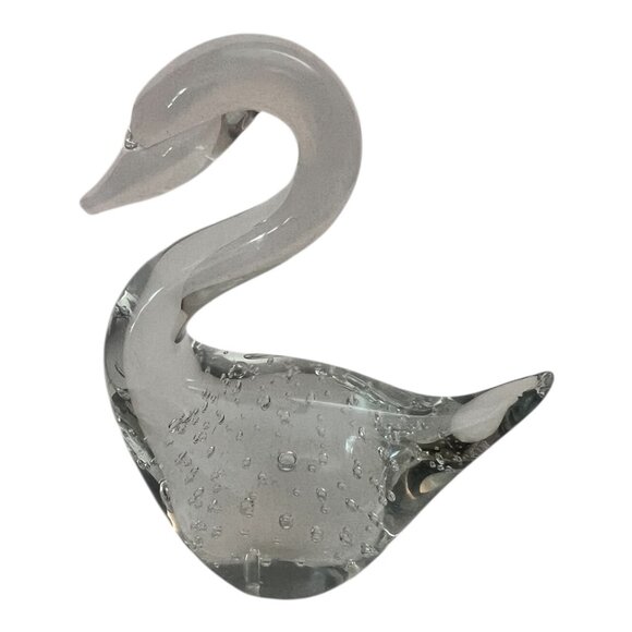 Handblown Glass Swan Paperweight With Controlled Bubbles 5.5" - Picture 4 of 6
